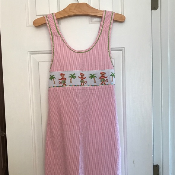 Seersucker smocked Monkey Dress - Picture 1 of 5